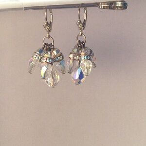 Crystal Cluster Drop Sterling Silver Earrings - Iridescent